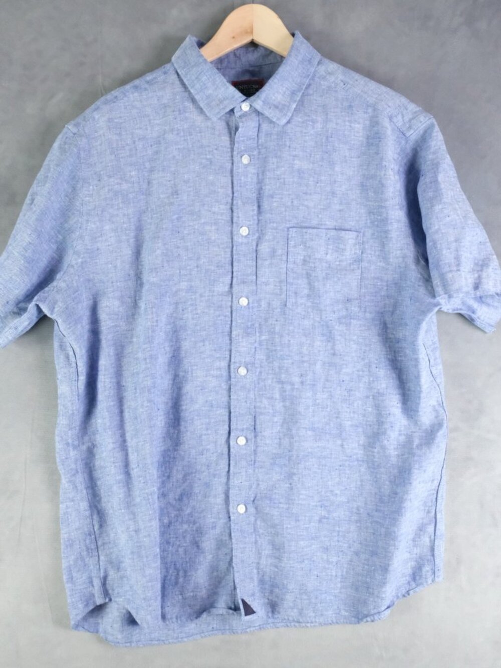 Untuckit Shirt Mens Extra Large Blue Linen Button Up Short Sleeve